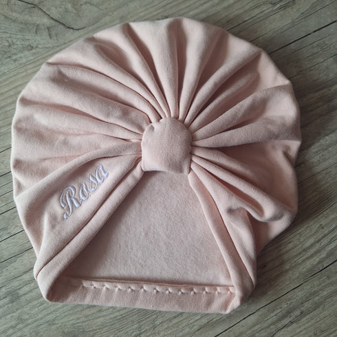 Turban bonnet nœud, buns ou simple personnalisable Prénom brodé tissu sweat fourré et chaud 15 couleurs